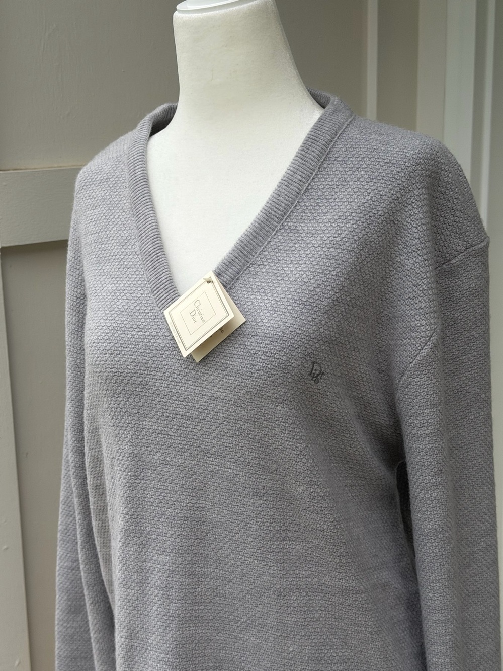 Dior Men's V-Neck Sweater in Light Grey